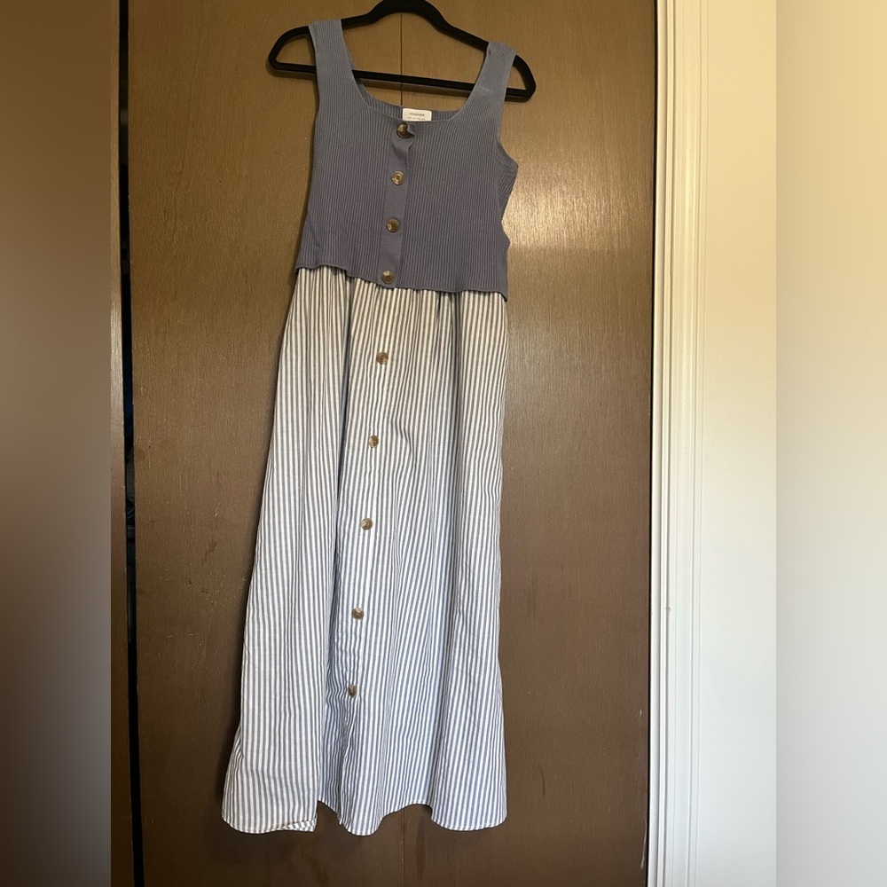 Blue and White Striped Midi Nursing and Maternity Dress